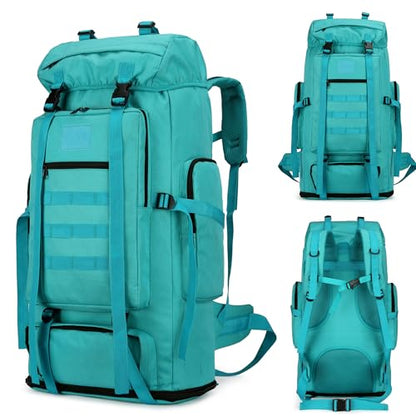 100L Hiking Camping Backpack MOLLE Rucksack Waterproof Daypack (LakeBlue) - color: Lakeblue
