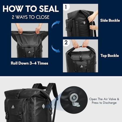 Haimont Large Waterproof Roll Top Dry Backpack 100L, Black - color: Black, size: 100L
