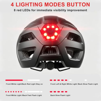 Bike Helmet, Helmets for Adults Men, Front and Back LED Lights Safe Certified MTB Road Bicycle Helmet with Adjustable Brim - color: Black, size: L (59-61cm)