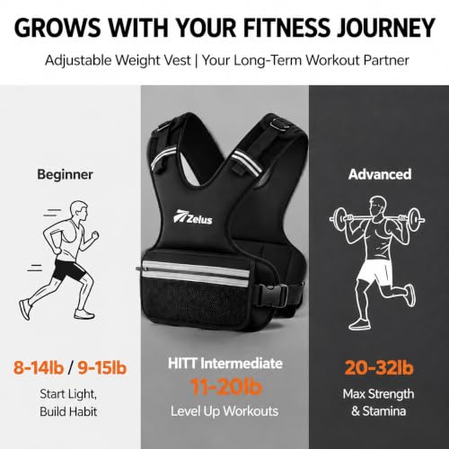 ZELUS Weighted Vest for Men & Women, Z-Fit Weight Vest Adjustable 8-32lb - size: 11-20 lb.
