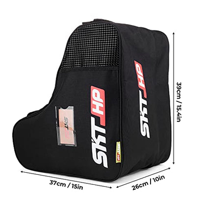 Roller Skate Bag with Adjustable Shoulder Strap for Kids and Adults to Hold Inline Skates and Knee Pads - color: Black
