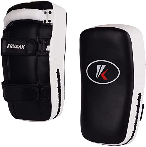 Kruzak Muay Thai Kick Pad for Training, Kicking Strike Shield for Kickboxing Martial Arts Sparring Taekwondo Muay Thai MMA Karate and Combat Sports - color: Black/White, size: Pack of 1