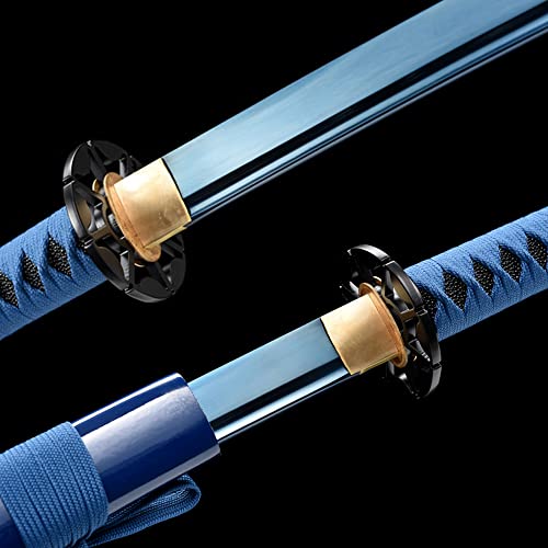 Traditional Heat/Clay Tempered Hand Forged Katana Sword | Real 1060/1095 T10 High Carbon Steel Sharp Full Tang Katanas | Practical Authentic Japanese Samurai Swords - color: Iron Tsuba