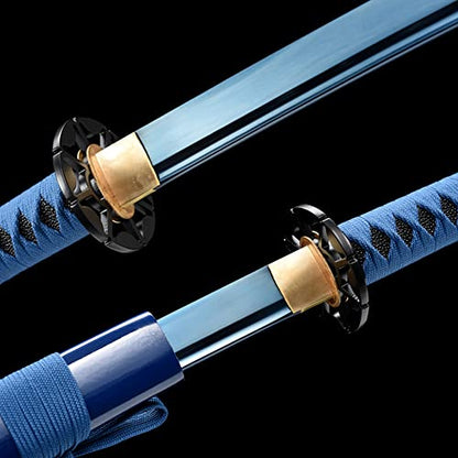 Traditional Heat/Clay Tempered Hand Forged Katana Sword | Real 1060/1095 T10 High Carbon Steel Sharp Full Tang Katanas | Practical Authentic Japanese Samurai Swords - color: Iron Tsuba