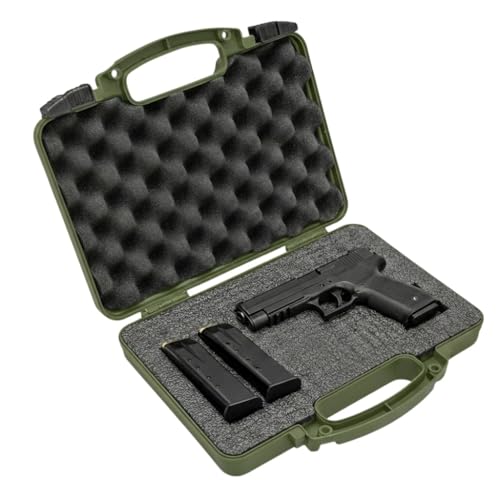TSA Hard Pistol Case, Crushproof Pick and Pluck Foam Handgun Revolver Case - color: Olive Drab GREEN