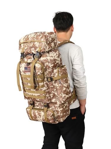 JUMAHE Rugged 80L Military Backpack for Men Versatile, Waterproof, and Breathable Ideal for Camping, Hiking, and Travel (Desert) - color: Desert