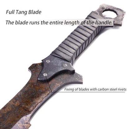 Handmade Cast High-Carbon Steel Blade Sword, Sharp Blade, Full Tang, with Leather Protective Cover Metal Sword All Made of Metal for Collection Outdoor, Hunting Camping Hiking Survival