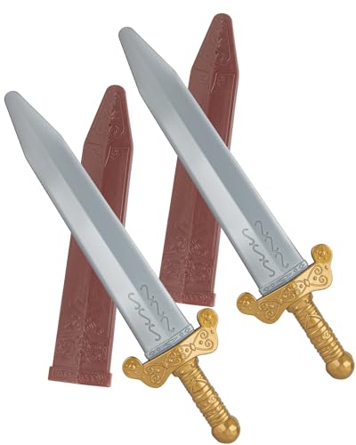 2Set Plastic Roman Sword with Sheath,Toy Sword for Pretend Play,Knight Costume, Roman Warrior Costume Accessory Silver