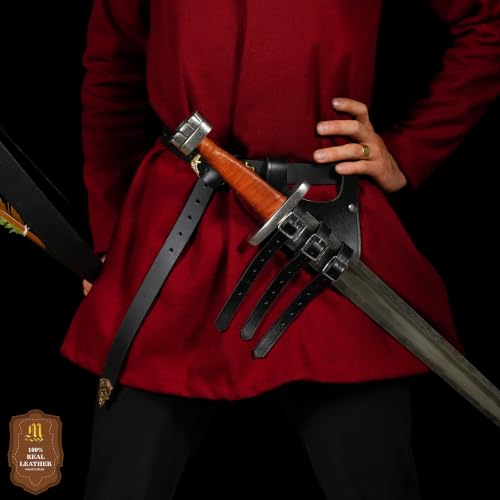 Mythrojan Medieval Sword Frog Adventurer with Leather Holder for Universal Rapier, Broadsword, Cutlass - style: Right Handed - Black (6" X 5")
