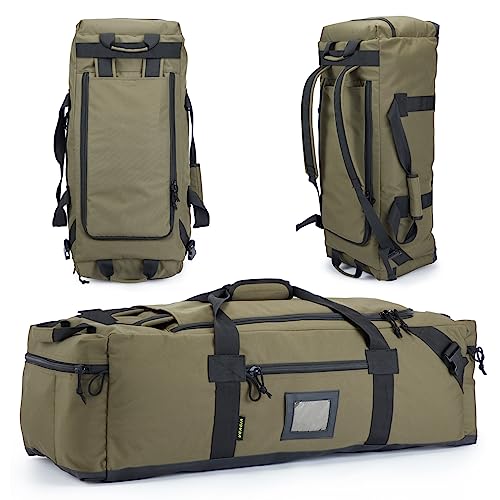 86l Large Duffel Bag For Travel, Gym & Sports - Water Repellent Polyester, Hidden Straps, Shoe Compartment - Perfect Luggage Duffle Bag Or Backpack For Men & Women - color: Army Green, size: M
