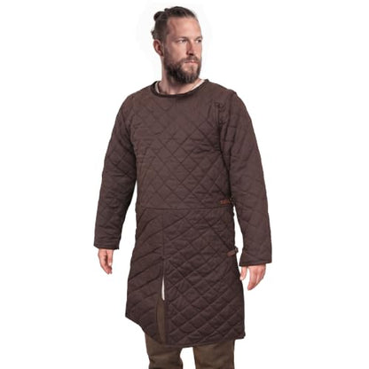 Medieval Gambeson Men Jacket | Padded Gambeson Coat 13th Century 2-Layer – Quilted Cotton Arming Wear - color: Brown, size: Medium