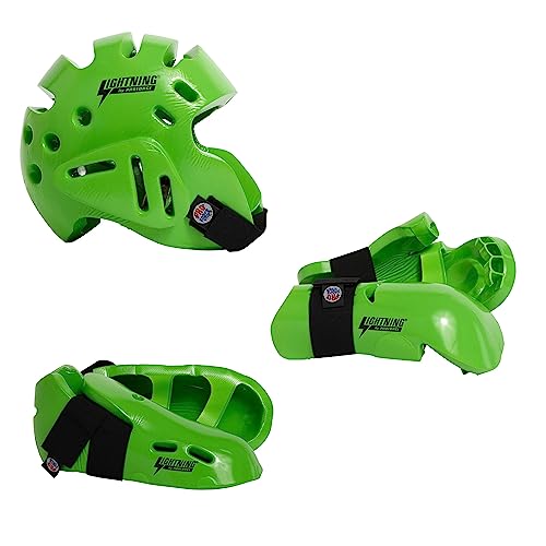 Proforce Lightning Martial Arts Protective Sparring Gear Bundle - Headgear, Gloves, Ultra Kicks - color: Green, size: Adult Medium