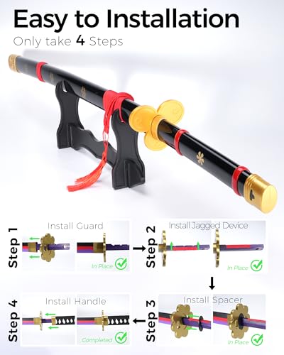 Cold Blade Katana Sword - 41 inches Katana Replica with Holster Belt and Display Stand - Sword with Authentic Design - color: Inferno Black