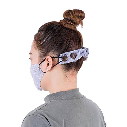 LOFBAZ Strap Holder with Buttons for Hook Face Covering Extender Adjustable Protection Reusable Washable Straps Polka Dots Gray OS - color: Polka Dots Gray