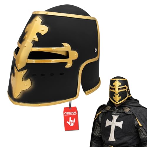 Nicky Bigs Novelties Morph Medieval Knight Costume Adult Helmet Crusader Knight Armor Metal Crusader Helmet - One Size - color: Matte Black
