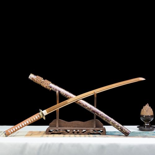 Handmade Sharp Katana, Traditional Clay Tempered 1060/9260/T10 Steel, Full Tang Real Katana Sword, Authentic Japanese Craft Samurai Sword - color: Gold