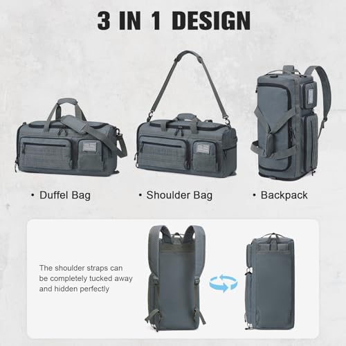 G4Free 3-in-1 Duffle Bag Travel Gym Sports, Large Tactical Duffel Backpack - color: Dark Grey