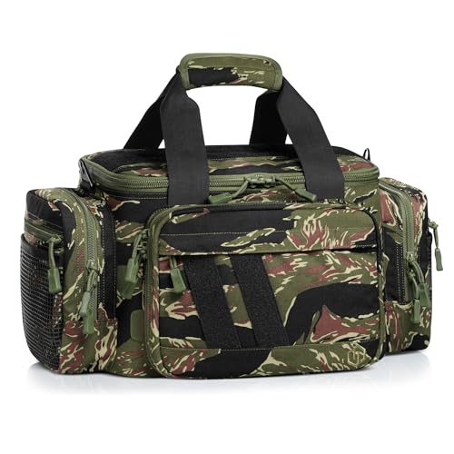 Savior Equipment Specialist Series Tactical Triple Pistol Shooting Range Hunting Duffle Bag Gun Carrying Case, Rigid Compartment Frame, Lockable Zippers - color: Tiger Stripe