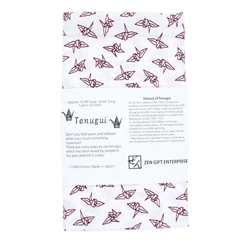 Japanese Tenugui Towel, 34.64"L x 12.99"W, Crane Pattern, Dark Red on White - color: Orizuru (Dark Red on White)