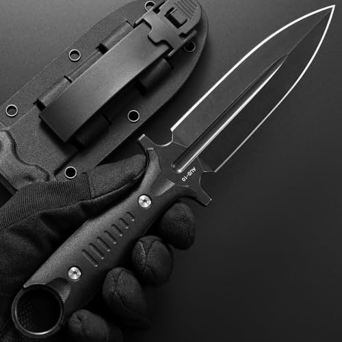 Gtkii GTK50 Fixed Blade Knife AUS-10 Stainless Steel Blade Nylon Fiberglass Full Tang Handle EDC Fix Knifes for Outdoor Camping Survival(Black) - color: Black