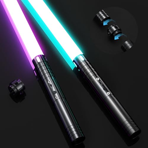2-in-1 Lightsaber, Dueling Double Light Saber with Metal Hilt Type-C Rechargeable, 20 Colors 4 Modes Sounds Light Sabers, Christmas Halloween Birthday Gift for Kids Adults, 29.1in, 2PC - color: 2 Pack Black-29in