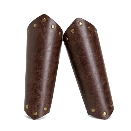 Leather Bracers for Men - Viking Embossed Medieval Arm Archery Guard Gauntlet Costumes - color: Hbr050-pure Coffee