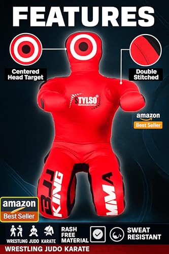 Un-Filled Grappling Dummy Wrestling Dummy Jiu Jitsu Dummy for BJJ MMA Judo Karate Practice Adult Kids - color: Red, size: 6ft / 72"
