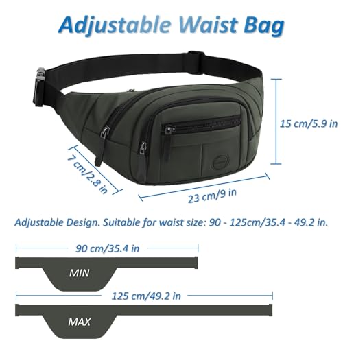 Large Fanny Pack for Men and Women, Crossbody Waist Bag with 4 Zipper Pockets Easy Carry Any Phone, Fashion Waist Pack with Adjustable Strap for Travelling, Hiking, Cycling, Running - Green - color: Green