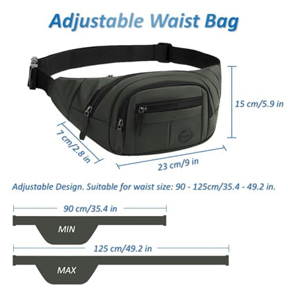 Large Fanny Pack for Men and Women, Crossbody Waist Bag with 4 Zipper Pockets Easy Carry Any Phone, Fashion Waist Pack with Adjustable Strap for Travelling, Hiking, Cycling, Running - Green - color: Green
