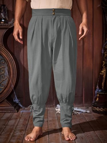 Runcati Mens Medieval Ankle Pants Renaissance Viking Pirate Pants Halloween - color: Dark Grey, size: Medium