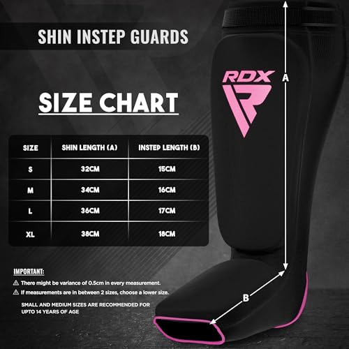 RDX Shin Guards Kickboxing Muay Thai, SATRA Approved, MMA Leg Instep Protection Pads, Sparring Training Martial Arts Boxing, Elasticated Padded Protector, Karate BJJ Taekwondo Gear, Men Women - color: Black Pink, size: Small