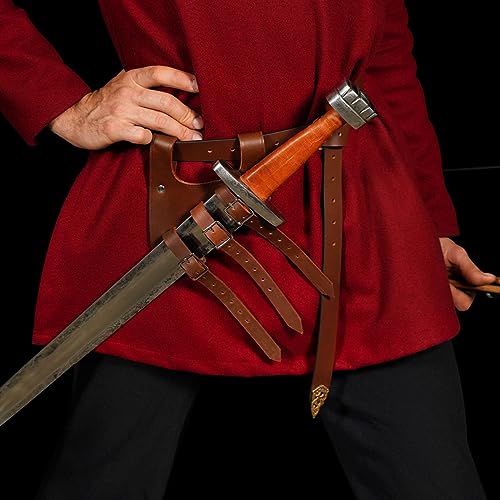 Mythrojan Medieval Sword Frog Adventurer with Leather Holder for Universal Rapier, Broadsword, Cutlass - style: Left Handed - Brown (6" X 5")