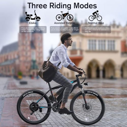 TotGuard Electric Bike, 27.5" Electric Bike for Adults 500W Motor Ebike Adult Electric Bicycles Electric Mountain Bike,48V 499WH Removable Battery,21S Gears,Lockable Suspension Fork - color: Blue