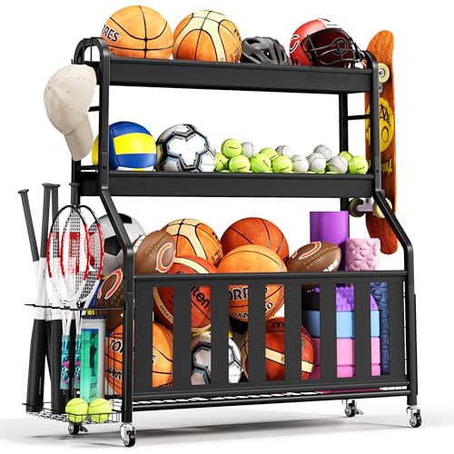 Sports Equipment Organizer, Large Capacity Garage Ball Storage Rack