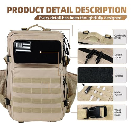 gracedon Tactical Backpack - Military Molle Bag 3 Days Pack for men and Women Large Assault Rucksack 25-45L (25L-light card) - color: 25l-light Card
