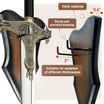 Sword Plaque Wall Mount Vertical Display Holder Adjustable Stand for Bow Medieval Dagger Axe (1pcs Medium Brown) - color: 1pcs Medium Brown