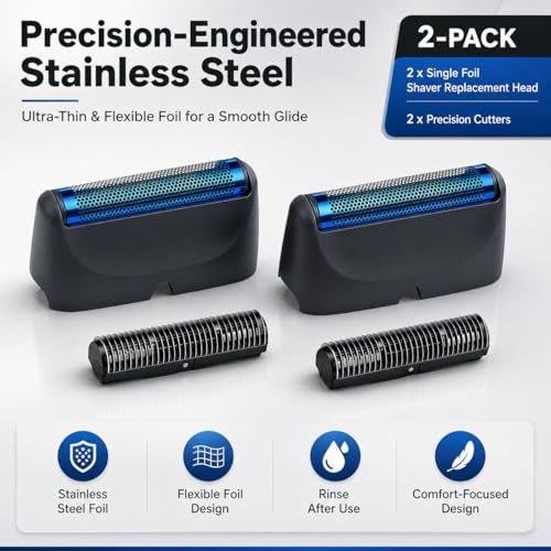 Replacement Foil Blade Compatible with BaBylissPRO UV Metal Single Shaver - color: Black-2 Packs
