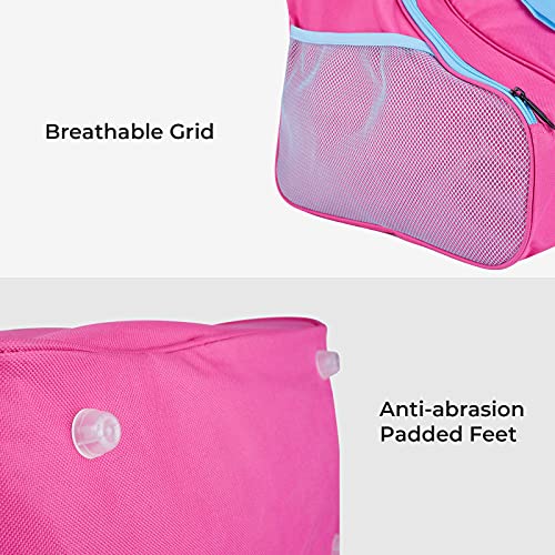 Roller Skate Bag with Adjustable Shoulder Strap for Kids and Adults to Hold Inline Skates and Knee Pads - color: Pink