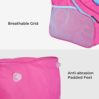 Roller Skate Bag with Adjustable Shoulder Strap for Kids and Adults to Hold Inline Skates and Knee Pads - color: Pink
