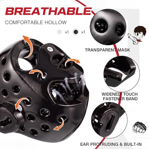 JellyArch 2 Pcs Taekwondo Karate Headgear MMA Martial Arts Helmet Soft Head Guard Protection Sparring Gear Helmet Boxing for Men Women Thai Kickboxing Grappling Muay Taekwondo - color: White and Black, size: X-Large