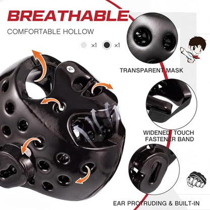 JellyArch 2 Pcs Taekwondo Karate Headgear MMA Martial Arts Helmet Soft Head Guard Protection Sparring Gear Helmet Boxing for Men Women Thai Kickboxing Grappling Muay Taekwondo - color: White and Black, size: Large