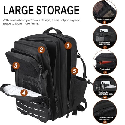 LHI Tactical Military Backpack for Men 25L/45L Large Molle Army Assault Pack 3 Day Hiking Rucksack With Bottle Holder - color: Black, size: 45L
