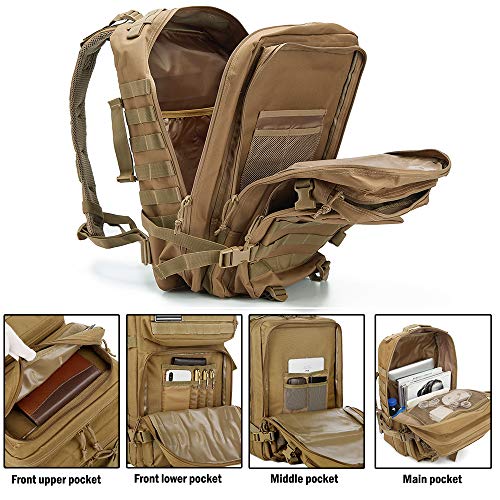 QT&QY 45L Military Tactical Backpacks Molle Army Assault Pack 3 Day Bug Out Bag Hiking Treeking Rucksack… - color: 1.2 Khaki