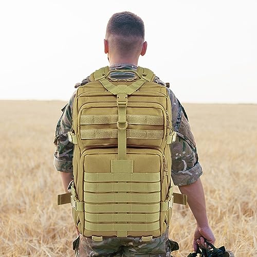 EMDMAK Military Tactical Backpack, 42L Large Military Pack Army 3 Day Assault Pack Molle Bag Rucksack - color: Tan