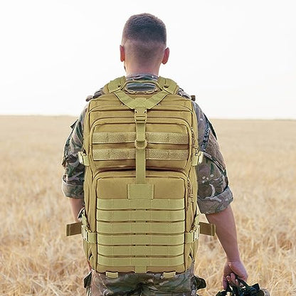 EMDMAK Military Tactical Backpack, 42L Large Military Pack Army 3 Day Assault Pack Molle Bag Rucksack - color: Tan
