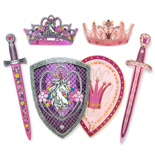 Queen & Princess Foam Swords & Shields For 2 Girls, With Crowns, Age 3-6 - style: Princess & Queen