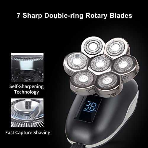 Head Shaver Replacement Heads, 7D Rotary Blades, Silver, Men's Electric Shaver Replacement Heads, 7 Pieces - color: Silver