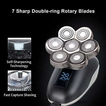 Head Shaver Replacement Heads, 7D Rotary Blades, Silver, Men's Electric Shaver Replacement Heads, 7 Pieces - color: Silver