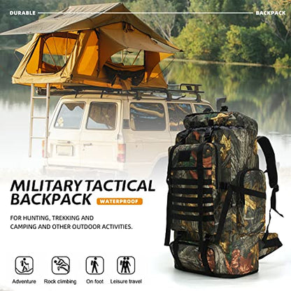 100L Hiking Camping Backpack MOLLE Rucksack Waterproof Traveling Daypack Durable High-Performance Backpack for Backpacking (Leaf camo100L) - color: Leafcamo