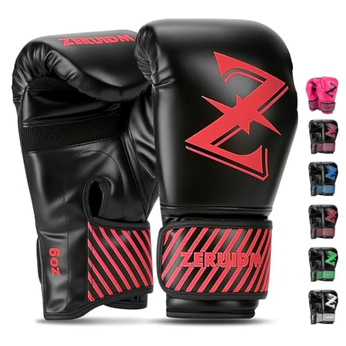 Kids Boxing Gloves 6 oz Youth Training Sparring Gloves for 3–12, Leather Ventilated Mesh, Boys Girls Junior Punching Gloves for PunchBag Focus Pads MMA Muay Thai Kickboxing - color: Red